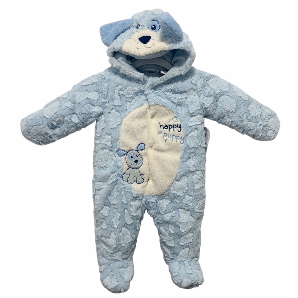 Babies R Us Happy Puppy Baby Boy Infant Blue Hooded One Piece Snow Suit 6 Months